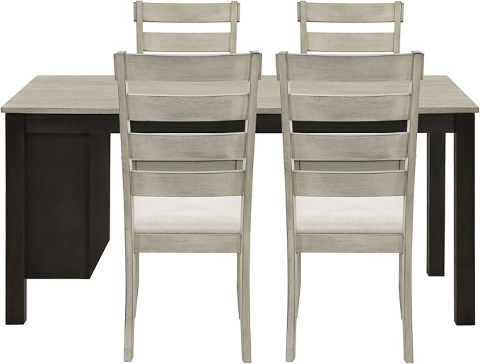 Merax LUMISOL Kitchen Table Set for 4, Wood 5 Piece Dining Table Set Kitchen Island Set with 2 Tier Storage Shelves Farmhouse Kitchen Set with Padded Chairs (Beige, 5 Piece)