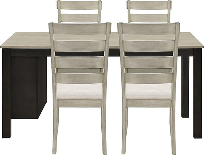 Merax LUMISOL Kitchen Table Set for 4, Wood 5 Piece Dining Table Set Kitchen Island Set with 2 Tier Storage Shelves Farmhouse Kitchen Set with Padded Chairs (Beige, 5 Piece)