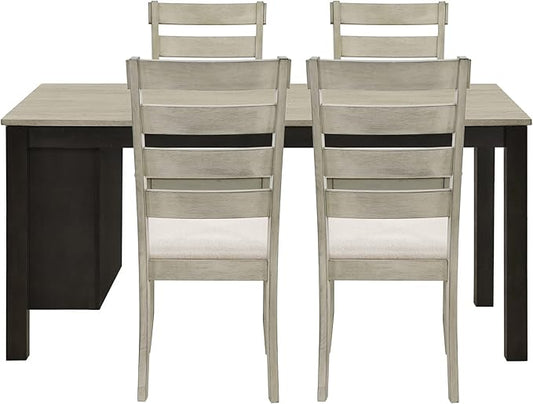 Merax LUMISOL Kitchen Table Set for 4, Wood 5 Piece Dining Table Set Kitchen Island Set with 2 Tier Storage Shelves Farmhouse Kitchen Set with Padded Chairs (Beige, 5 Piece)