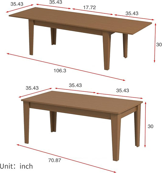 ODC 71" to 106" Extendable Dining Table, Expandable Large Kitchen Table Seats 6-10 People, Space-Saving Woodgrain Dining Room Table & Home Office Conference Desk, Teak