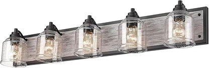 Vanity Lights for Bathroom Large 40", Farmhouse Rustic Vanity Light with Bubble Glass Shades, Gray 5 Light Bathroom Lighting Fixtures Over Mirror, Bath Wall Sconce Home Decor