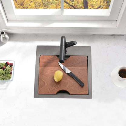 Drop In Bar Sink Black-Bokaiya 15x15 Inch Small Drop In Kitchen Sink Stainless Steel Wet Bar Outdoor Sink 16 Gauge Top Mount Single Bowl Basin with Cutting Board