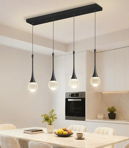 Rectangular Crystal Pendant Light for Kitchen Island 4 Light Dimmable Crystal Chandelier Lighting Fixtures with Remote for Dining Room Living Room Black