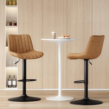Bar Stools Set of 2, Swivel Adjustable Barstools, with Back Support, PU Leather Counter Height Bar Chairs for Kitchen Island Rustic Barstool, Brown (Brown + PU Leather + Foam-1)