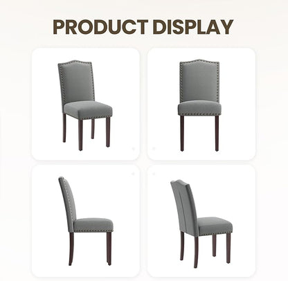 COLAMY Grey Upholstered Parsons Dining Chairs Set of 2,Comfortable Foam Seat, Classic Nailhead Trim, Solid Wood Legs, Stable & Easy to Assemble for Dining Room, Kitchen, Living Room & Café
