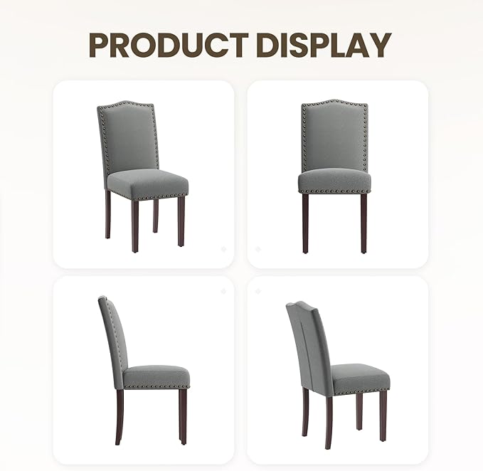 COLAMY Grey Upholstered Parsons Dining Chairs Set of 6,Comfortable Foam Seat, Classic Nailhead Trim, Solid Wood Legs, Stable & Easy to Assemble for Dining Room, Kitchen, Living Room & Café