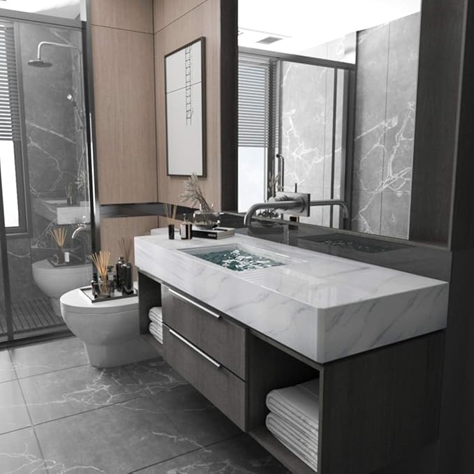 Large White Marble Granite Wallpaper Peel Stick Thicken 48x354inch Waterproof Furniture Sticker Self-Adhesive Contact Paper Marble Vinyl Wrap for Countertop Fireplace Backsplash DIY Wall Sticker