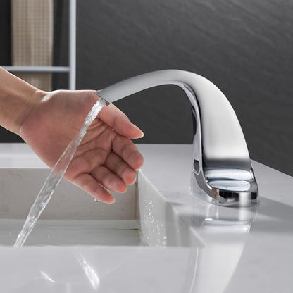 Touchless Bathroom Sink Faucet, Automatic Sensor Faucet Deck Mounted 6 Inch Centerset Basin Water Mixer with Pop up Drain (Chrome)