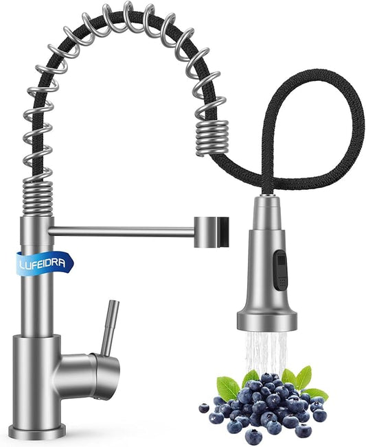 Kitchen Faucet with Pull Down Sprayer, High Arc Single Hole Single Handle Kitchen Sink Faucet with Sprayer for RV Camper, Brushed Nickel