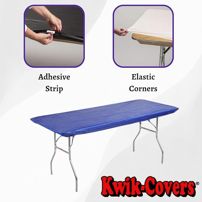 Kwik-Covers 8' Rectangular Plastic Table Covers 30" x 96" (8 Feet), (10 Pack, Royal Blue)