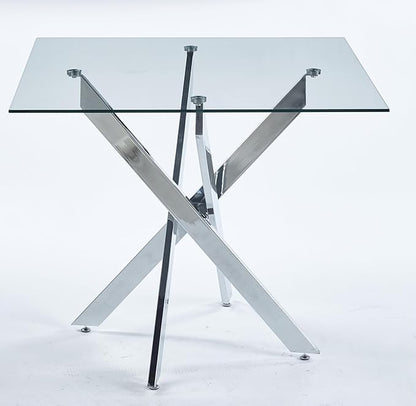 Square Glass Dining Table,Glass Dining Room Table with Metal Legs, Modern Kitchen Table for Home, Kitchen, Dining Room