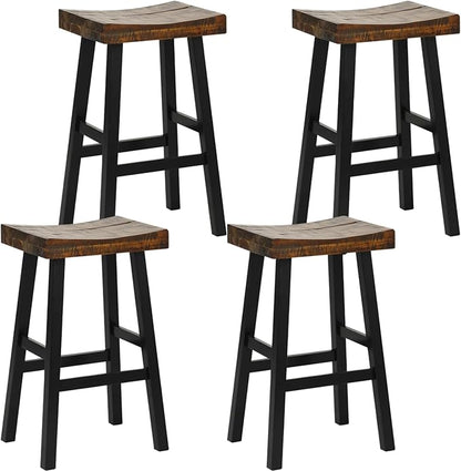 ERGOMASTER Wooden Backless Saddle Barstools Set of 4, 29-inch Bar Height Rustic Bar Stools with Rubber Wood Frame & Footrest for Kitchen Island, Dining Room, Pub