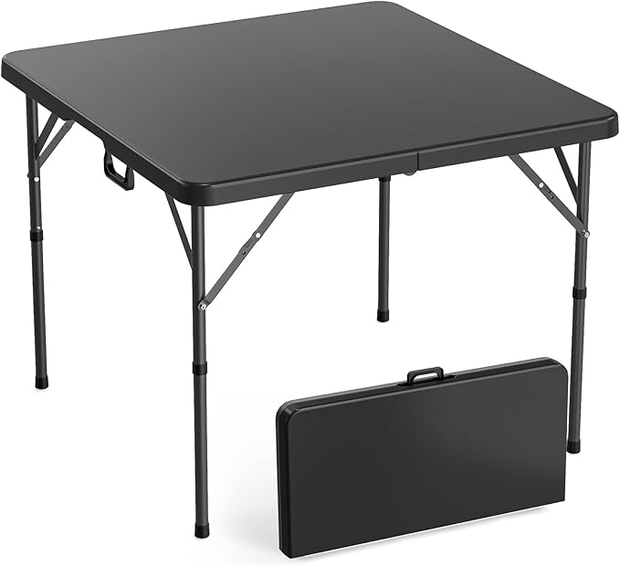 VINGLI 38" Fold in Half Square Table, Bi-Folding Commercial Portable Plastic Dining Table for Kitchen Outdoor Party Wedding Event, Black