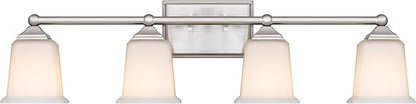 Tawson Nox Vintage 4-Light Vanity Light Modern Wall Sconce Lighting Brushed Nickel with White Glass Shade for Bathroom, Hallway, Entryway, Kitchen, Mirror, Laundry Room
