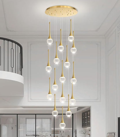 16 Light High Ceiling Crystal Chandelier Dimmable LED Pendant Lights with Remote Adjustable Chandeliers for Foyer Staircase Living Room Gold
