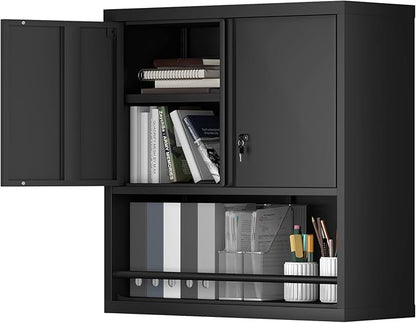 Metal Garage Cabinets, Lockable Storage Cabinet, Metal Cabinet with Open Storage, Upper Tool Cabinet for Basement, Wall Mounted Cabinets for Shop