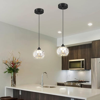 Black LED Crystal Ball Pendant Light Kitchen Island, Crystal Chandeleir Bedroom Bedside Hanging Crystals Ceiling Light