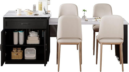 Ball & Cast 83" Kitchen Island with Extendable Dining Table,2-Tone Kitchen Table W/Double-Sized Storage,Power Outlet,Kitchen Islands W/ 2 Storage Drawers & 2 Side Open Shelves,for 4-6 Person,Black