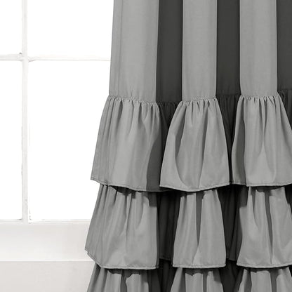 Lush Decor Allison Ruffle Light Filtering Window Curtain Panels Pair 40" W x 84" L Dark Gray - Coquette Curtains for Bedroom - Ruffle Curtains Kids