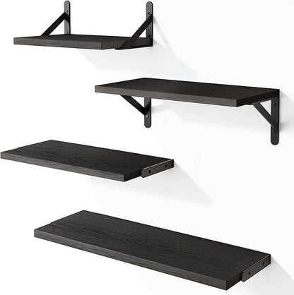 YGEOMER Wall Shelves, Black Wall Floating Shelves Different Sizes for Living Room, Bathroom, Bedroom, Kitchen, Home Decor (Set of 4)