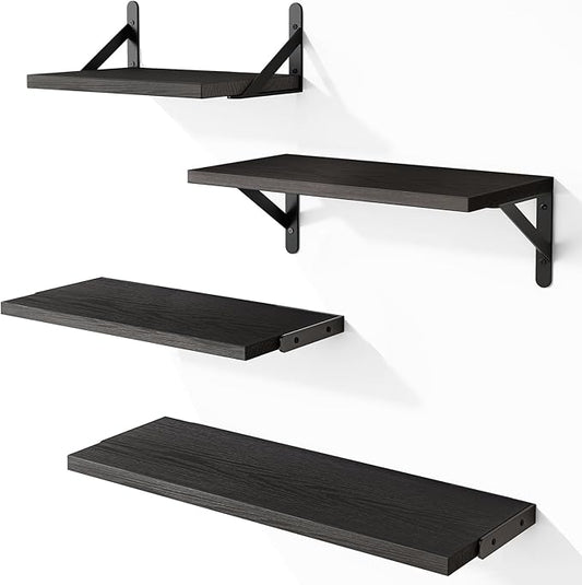 YGEOMER Wall Shelves, Black Wall Floating Shelves Different Sizes for Living Room, Bathroom, Bedroom, Kitchen, Home Decor (Set of 4)