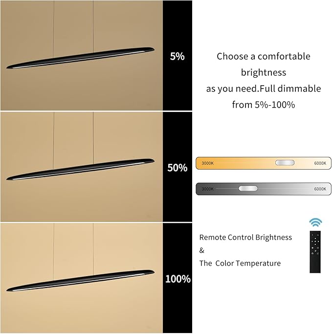 YISDESIGN 71" Wood Linear Pendant Light Black Linear Pendant Dinning Room Hanging Lights LED Dimmable Chandeliers 50w for Dining Room Pool Table Lights Kitchen Island Light Black
