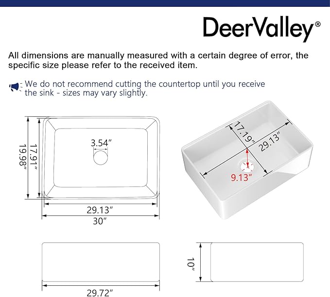 DeerValley Farmhouse Kitchen Sink Workstation 30 inch, White Fireclay Apron Front Farm Sinks, Single Bowl Deep Drop In Undermount Sink with Accessories