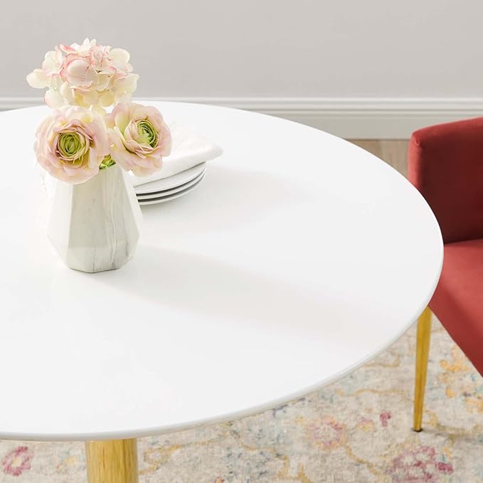 Modway Verne Round Modern 35" Dining Table in Gold White
