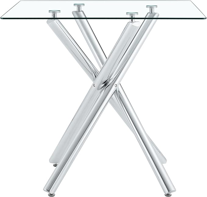 Glass Bar Table Set for 2, Transparent Table with 2 Adjustable Leather Chairs, 3 Piece Counter Height Pub Table Set for Kitchen Island, Home Bar, Small Space, Black,Silver