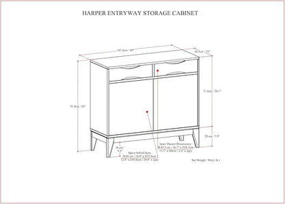 SIMPLIHOME Harper Storage Cabinet - 40 inch Wide Solid Wood Medium Storage Cabinet in Walnut Brown, Mid-Century Modern Cupboard for Entryway or Dining Room with Drawers, Tapered Legs, and Shelves