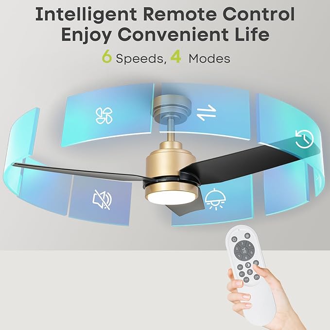 42 Inch Black Ceiling Fans with Lights and Remote/APP, Modern Ceiling Fan for Living Room Outdoor Ceiling Fan 6-Speed Adjustable Reversible DC Motor Timer Noiseless 3CCT Dimmable for Bedroom Office