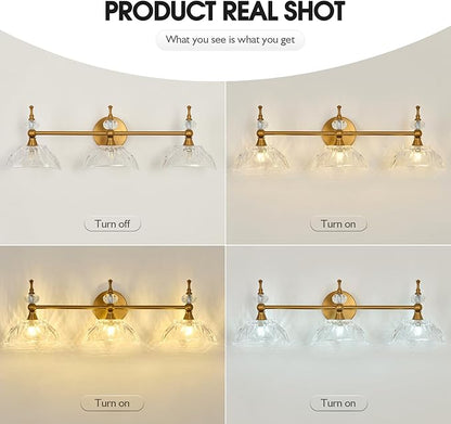 Vintage Bathroom Light Fixtures Gold Bathroom Vanity Light with Glass Shade G9 Bulb Wall Sconces Lighting for Bedroom Living Room Kitchen Hallway