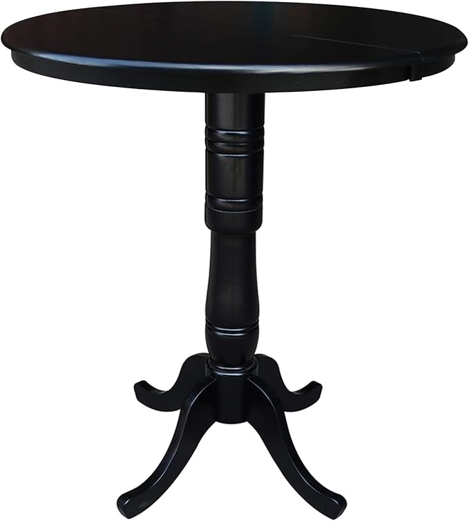 International Concepts 36-Inch Round Top Pedestal Table with 12-Inch Leaf, 42-Inch Bar Height, Black