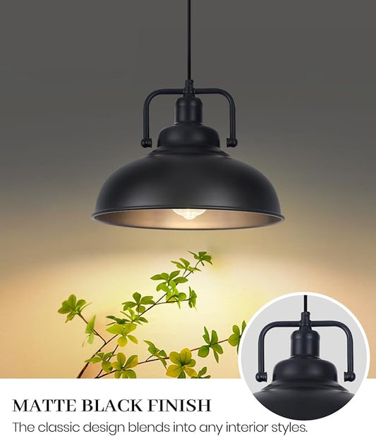 Black Farmhouse Pendant Light Kitchen Island 3pack, 11.5in Industrial Kitchen Pendant Light, Metal Pendant Lighting, Hanging Light Fixture for Kitchen, Dining Room, Bar, Barn, Restaurant