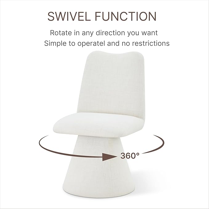 KISLOT Swivel Dining Chairs Set of 2, Modern Upholstered Dining Chair Mid Century Kitchen Chairs with High Back, 360 Degree Rotating Vanity Chair for Dining Room, Bedroom, Farmhouse, Beige