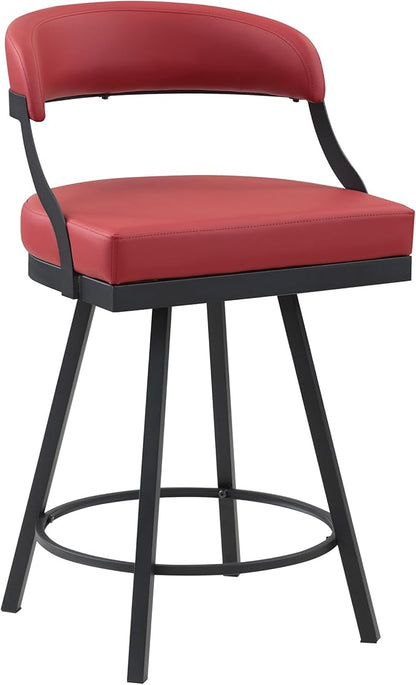 Lexicon Swivel Counter Height Stools Set of 2 - Counter Height Stools for Kitchen Island, Padded Seat, Open Back, Sturdy Black Metal Frame Finish and Red Faux Leather Cushion Seat, Red