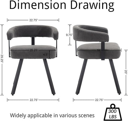 Modern Barrel Dining Chairs Set of 2, Grey PU Leather Upholstered Dining Room Chairs with Arms, Comfy Kitchen Chairs with Black Metal Legs for Dinner Living Room