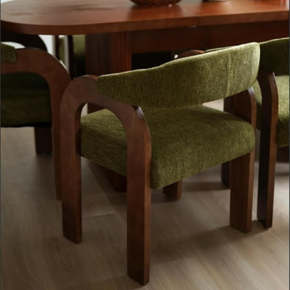 Farmhouse Dining Chairs Set of 6 - Upholstered Armchairs with Chenille Cushions & Curved Wooden Arms, Barrel Wood Kitchen Chairs for Dining Room/Cafe/Kitchen Island (Sage Green)