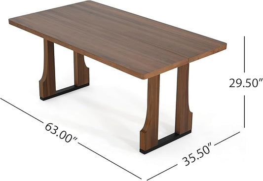 BROVAVE 63" Scratch-Resistant MDF Island Table, Rustic Dining Table with Farmhouse Pedestal, Mid Century Dining Table with Easy Cleaning for Kitchens & Apartments, Walnut