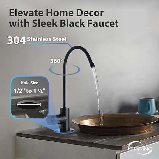 iSpring RCC1UP-AK-BLK, 7-Stage Alkaline UV Reverse Osmosis Water Filter with Booster Pump, Sleek Black RO Faucet TDS PFAS Microplastic Removal, Patented Top-Mounted Faucet Design for Easy Installation