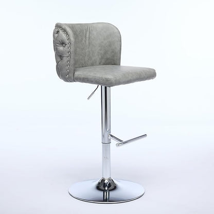 Furniture,Swivel Adjusatble Seat Height with Chrome Base, Modern PU Upholstered Bar Stools with The Whole Back Tufted, for Home Pub and Kitchen Island,Gray, Set of 2