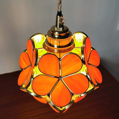 Bieye L10749 Petals Tiffany Style Stained Glass Ceiling Pendant Light with 8-inch Wide Lampshade (Orange, 8" Cherry Blossom)