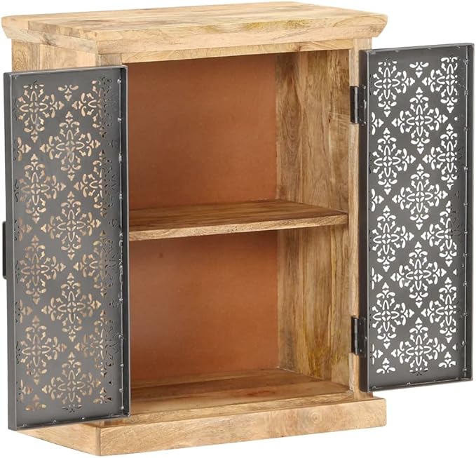 Rustic Sideboard Buffet Cabinet Black Solid Mango Wood 13.8x23.6x29.5in Coffee Bar Kitchen Storage Table with Two Doors for Living Room Hallway Bedroom