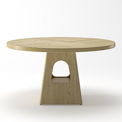 47" Round Wooden Dining Table, Kitchen Table with Rustic Farmhouse Look, Dinner Tables with Storage Base for Home Dining Areas, Natural
