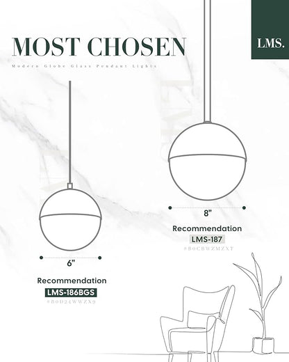 LMS Mid Century Pendant Lights, Brushed Nickel Kitchen Island Light Fixtures with White Globe Glass Shade, Adjustable Hanging Cord, 2-Pack for Home Office Dining Room Bathroom, LMS-186PL-BNWS2PK