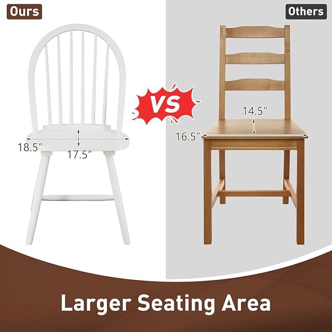 SIMOE White Windsor Dining Chairs Set of 4, Spindle Back Wood Kitchen Chairs with Solid Wood Legs, Mid-Century Modern Side Dining Chair for Living Dining Room, Restaurant
