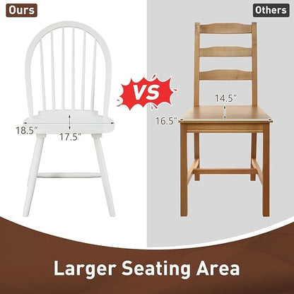 SIMOE White Windsor Dining Chairs Set of 4, Spindle Back Wood Kitchen Chairs with Solid Wood Legs, Mid-Century Modern Side Dining Chair for Living Dining Room, Restaurant