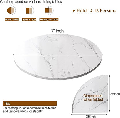 Wood Round Foldable Table Top Only Large Portable Tabletop for Desktop Transformation 47 51 55 59 63 71 inch 4-Fold Folding Round Table Top Extender Space Saving for Family Dinners(White Marble,71")