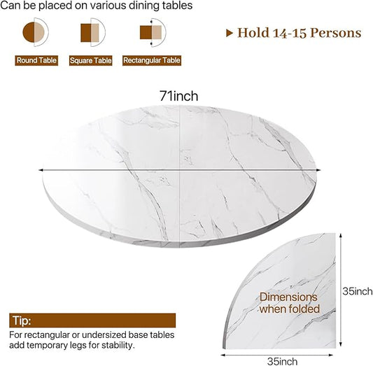Wood Round Foldable Table Top Only Large Portable Tabletop for Desktop Transformation 47 51 55 59 63 71 inch 4-Fold Folding Round Table Top Extender Space Saving for Family Dinners(White Marble,71")