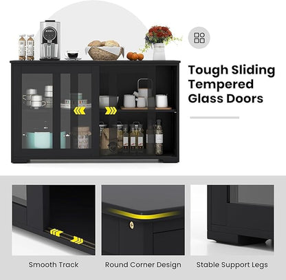 NAFORT Wooden Buffet Cabinet Sideboard with Sliding Doors, Kitchen Storage Console Table, Accent Coffee Bar with Adjustable Shelf for Living Room, Dining Room (Black, 13" D x 42" W x 24.5" H)